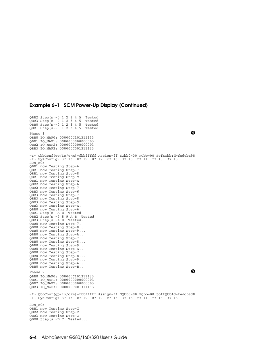 Example 6–1 scm power-up display (continued) | Compaq GS160 User Manual | Page 88 / 184