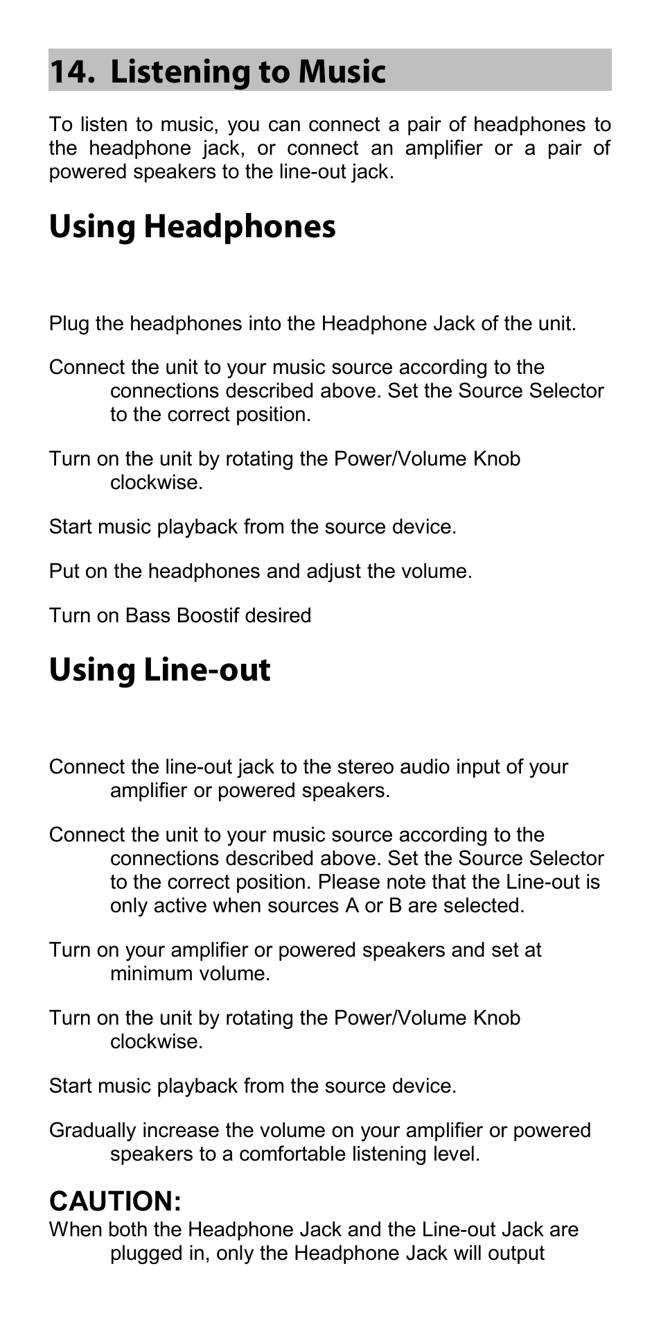 Listening to music, Using headphones, Using line-out | Caution | Oppo HA-2 User Manual | Page 11 / 18