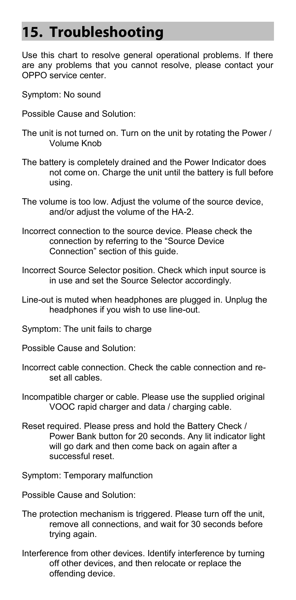 Troubleshooting | Oppo HA-2 User Manual | Page 14 / 18