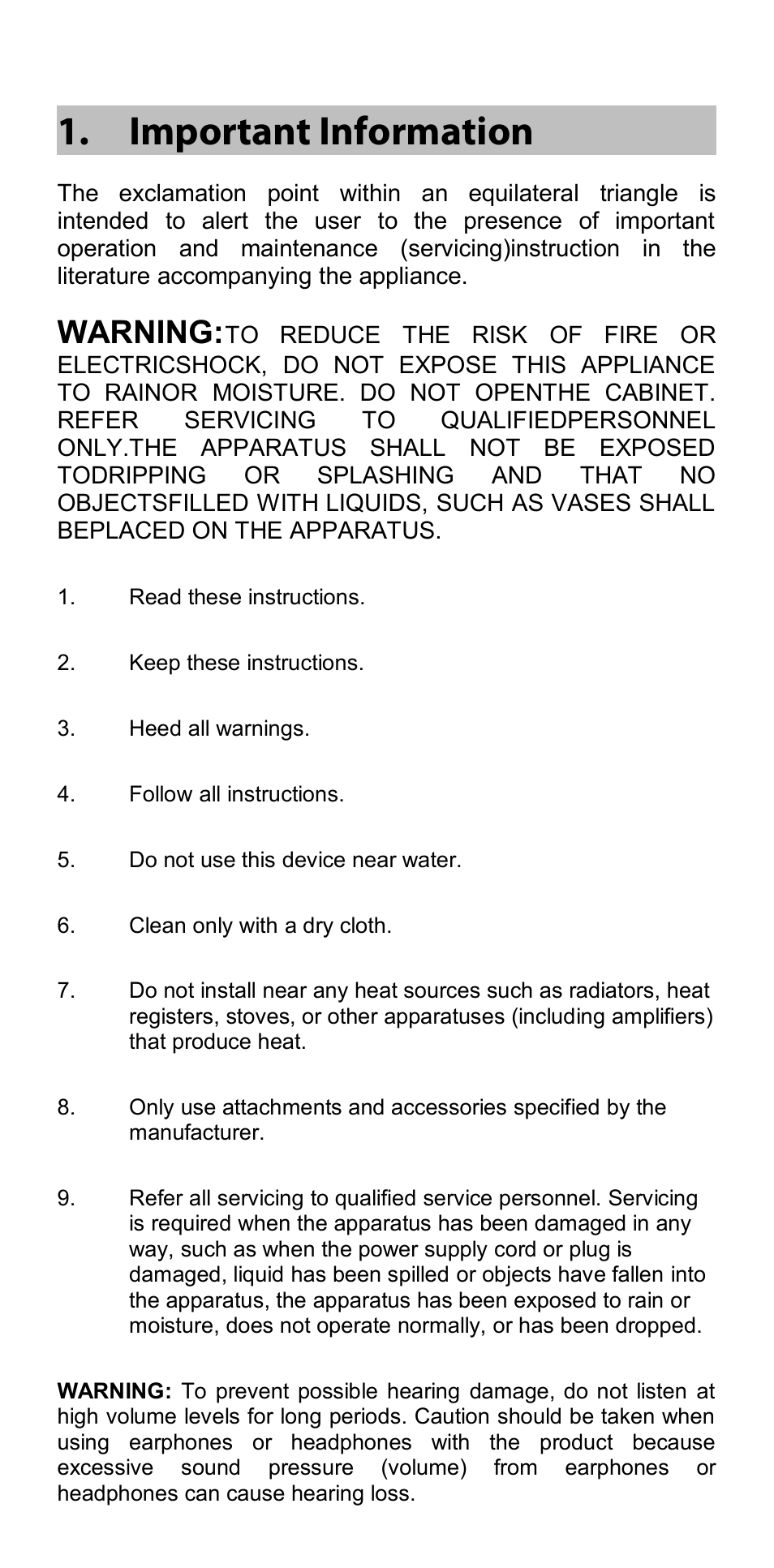 Important information, Warning | Oppo HA-2 User Manual | Page 2 / 18