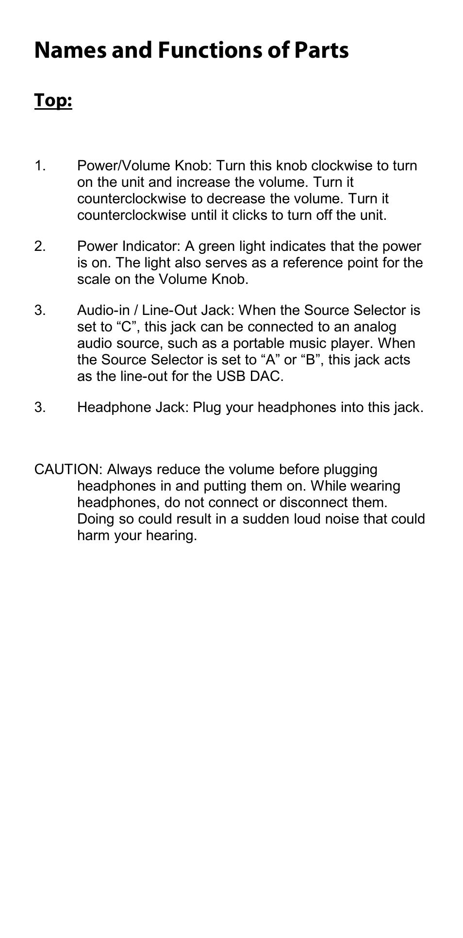 Names and functions of parts | Oppo HA-2 User Manual | Page 5 / 18