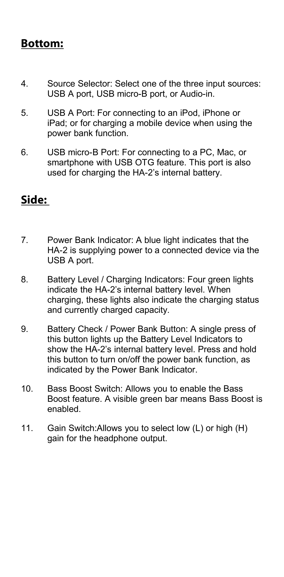 Bottom, Side | Oppo HA-2 User Manual | Page 6 / 18