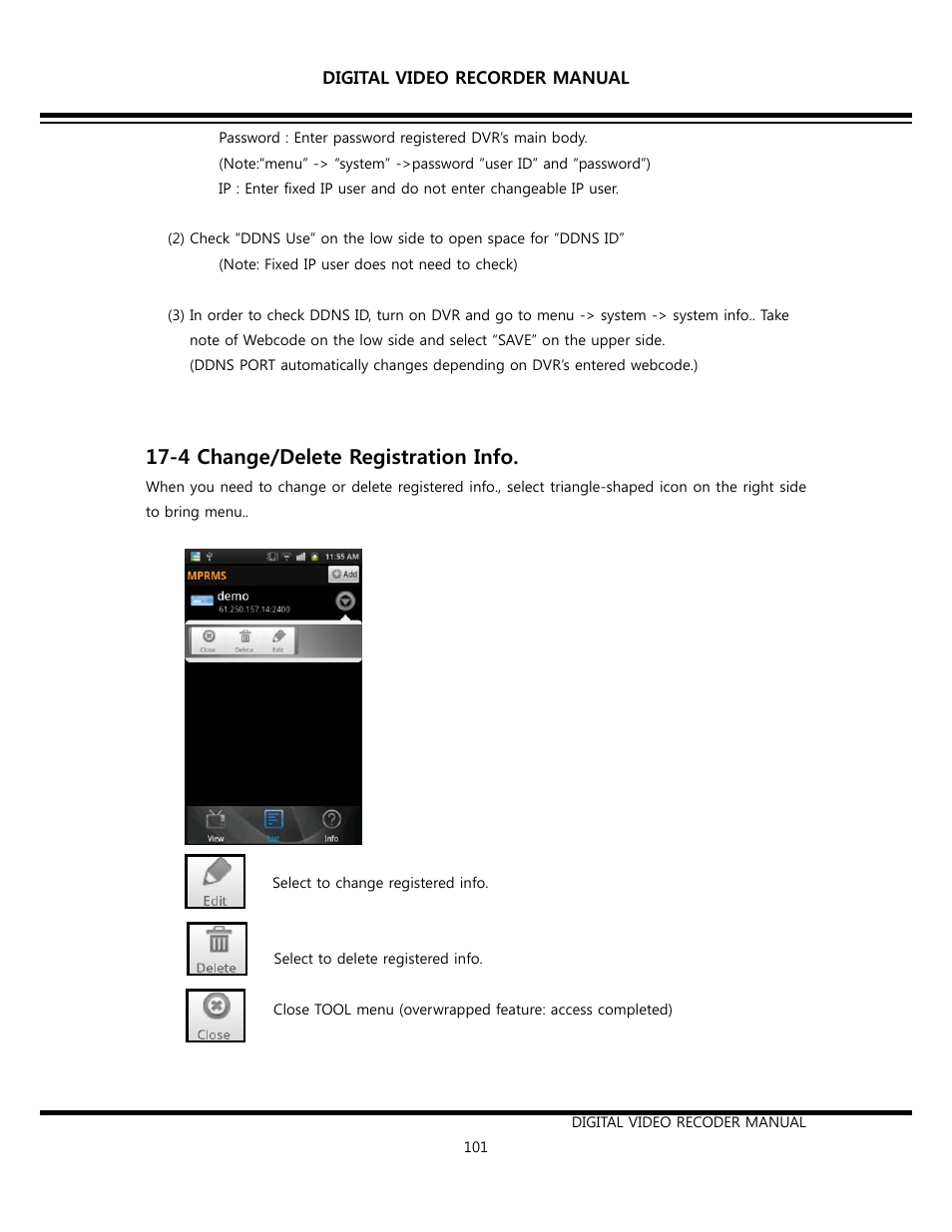 4 change/delete registration info | Opticom Elite H Series DVR User Manual | Page 101 / 110