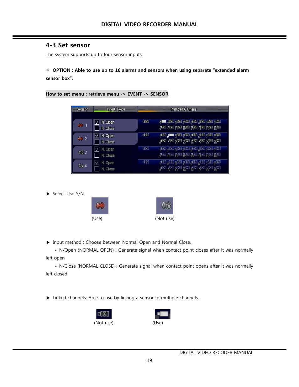 3 set sensor | Opticom Elite H Series DVR User Manual | Page 19 / 110