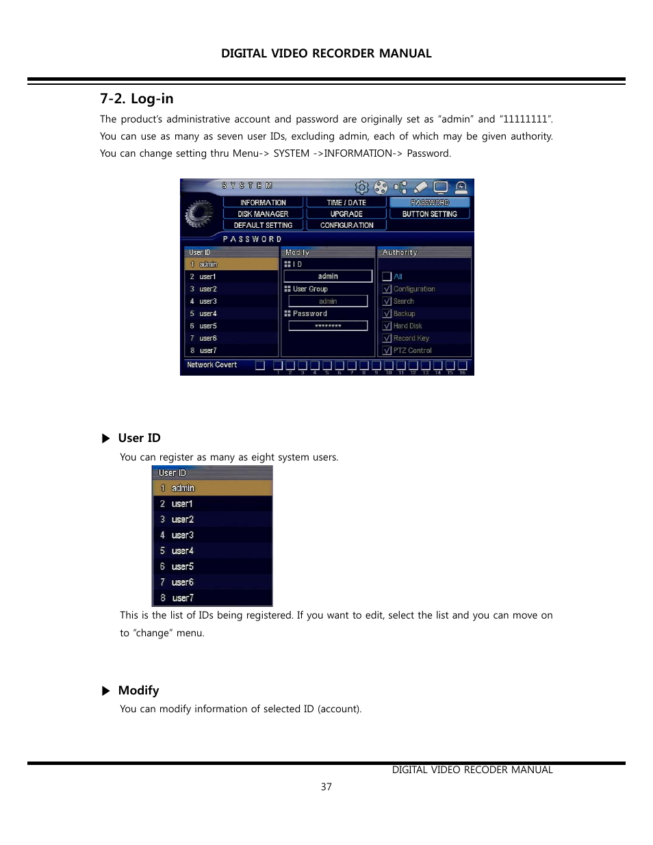 2. log-in | Opticom Elite H Series DVR User Manual | Page 37 / 110