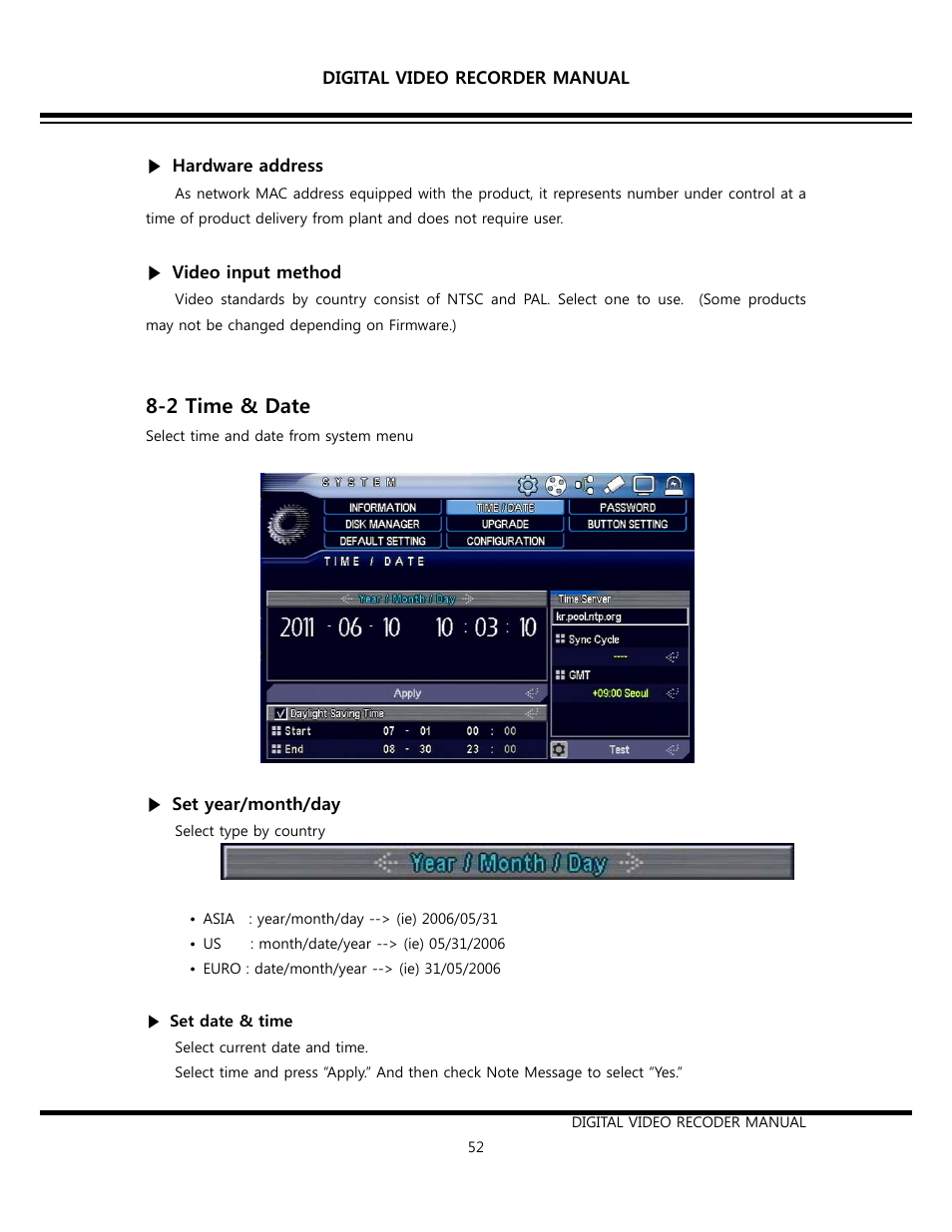 2 time & date | Opticom Elite H Series DVR User Manual | Page 52 / 110