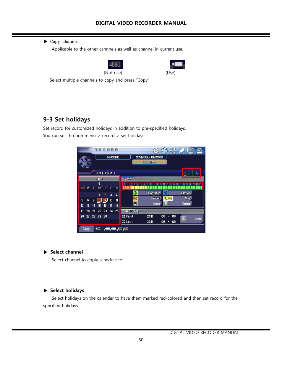 3 set holidays | Opticom Elite H Series DVR User Manual | Page 60 / 110