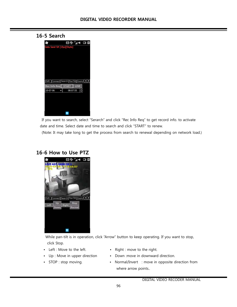 5 search, 6 how to use ptz | Opticom Elite H Series DVR User Manual | Page 96 / 110