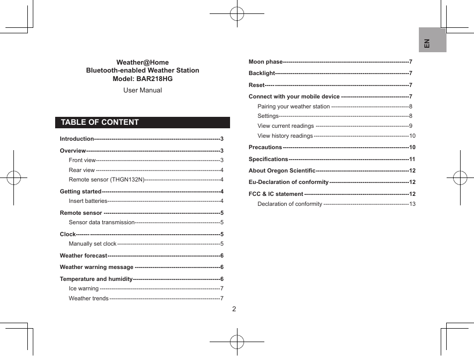 Oregon BAR218HG User Manual | Page 2 / 120