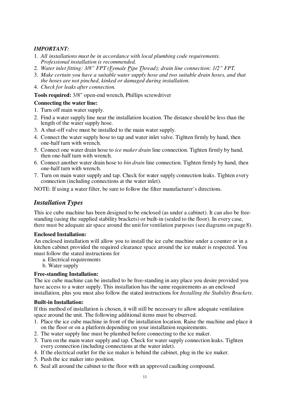 Installation types | Orien FS-260IM User Manual | Page 12 / 72