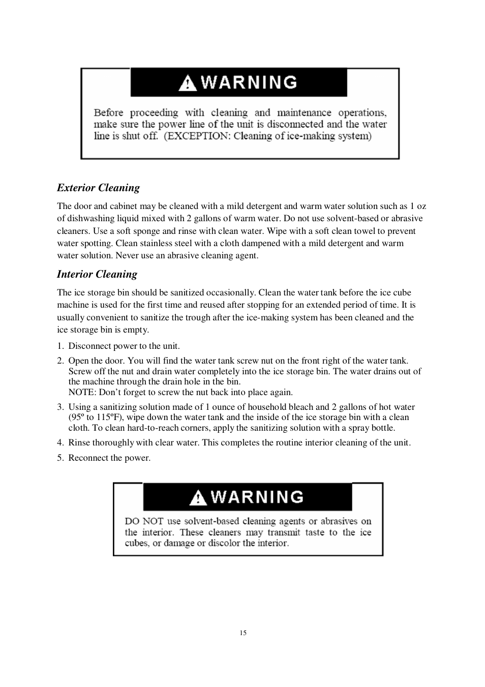 Exterior cleaning, Interior cleaning | Orien FS-260IM User Manual | Page 16 / 72