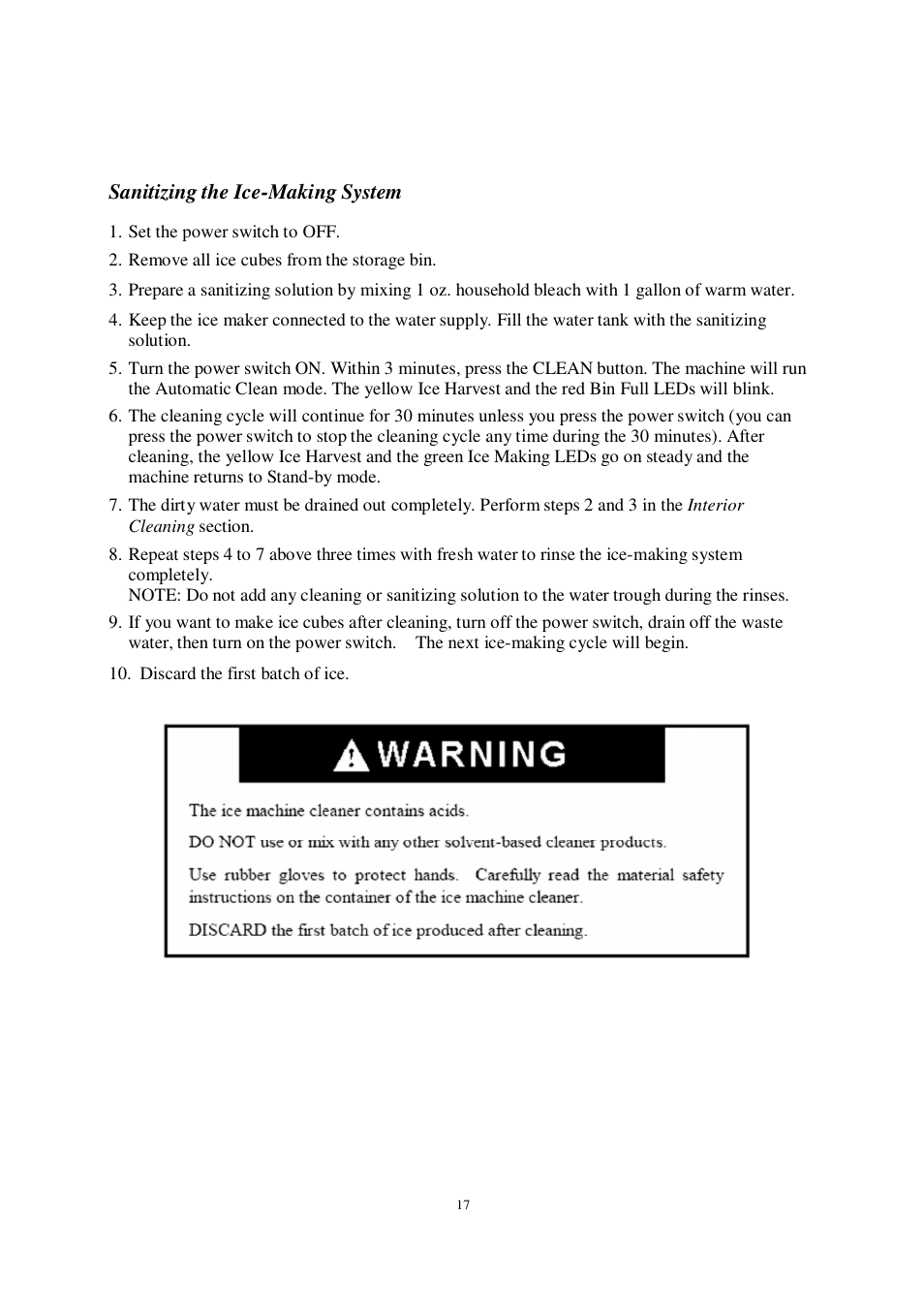 Sanitizing the ice-making system | Orien FS-260IM User Manual | Page 18 / 72