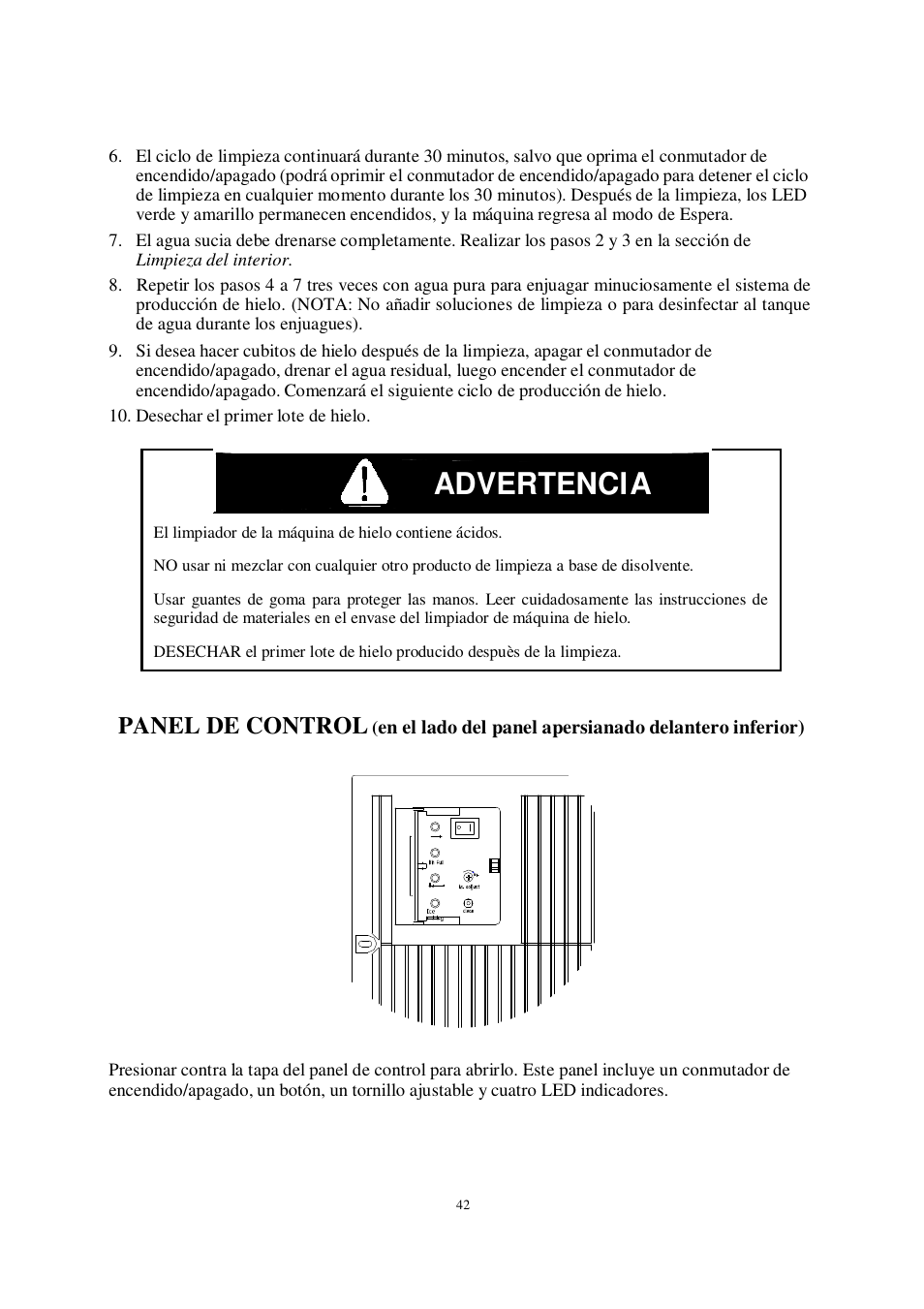 Advertenci a, Advertencia, Panel de control | Orien FS-260IM User Manual | Page 43 / 72