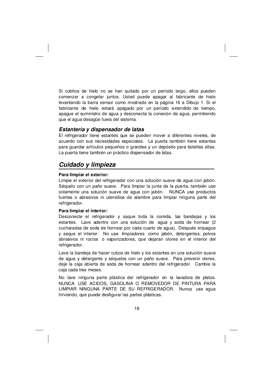 Cuidado y limpieza, Estantería y dispensador de latas | Orien FSCD-400IM User Manual | Page 20 / 24