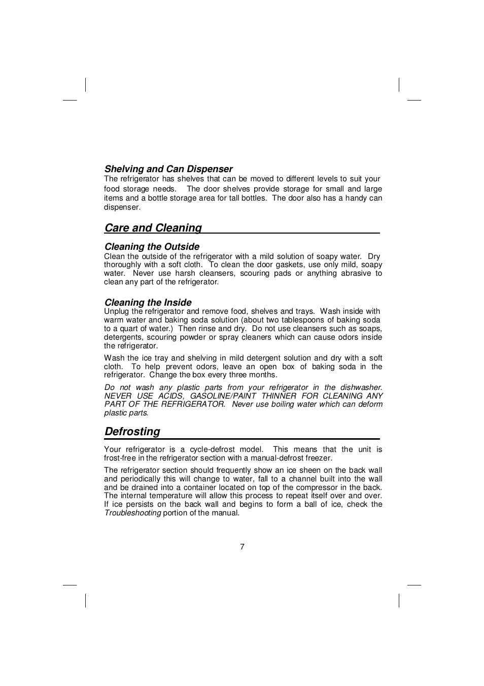 Care and cleaning, Defrosting | Orien FSCD-400IM User Manual | Page 9 / 24