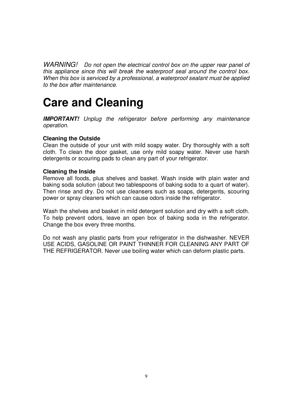 Care and cleaning | Orien FSR-24OD User Manual | Page 10 / 25