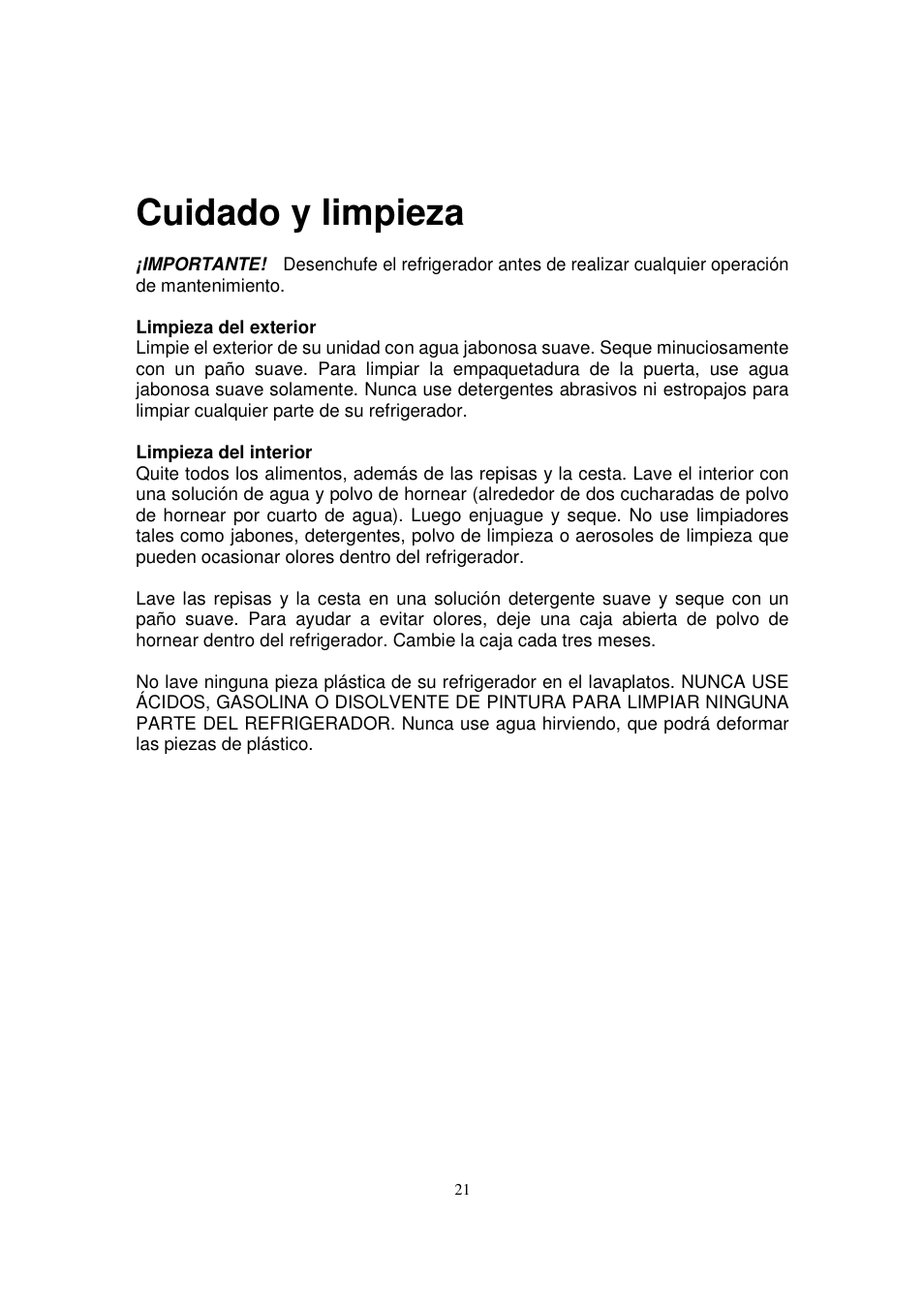 Cuidado y limpieza | Orien FSR-24OD User Manual | Page 22 / 25