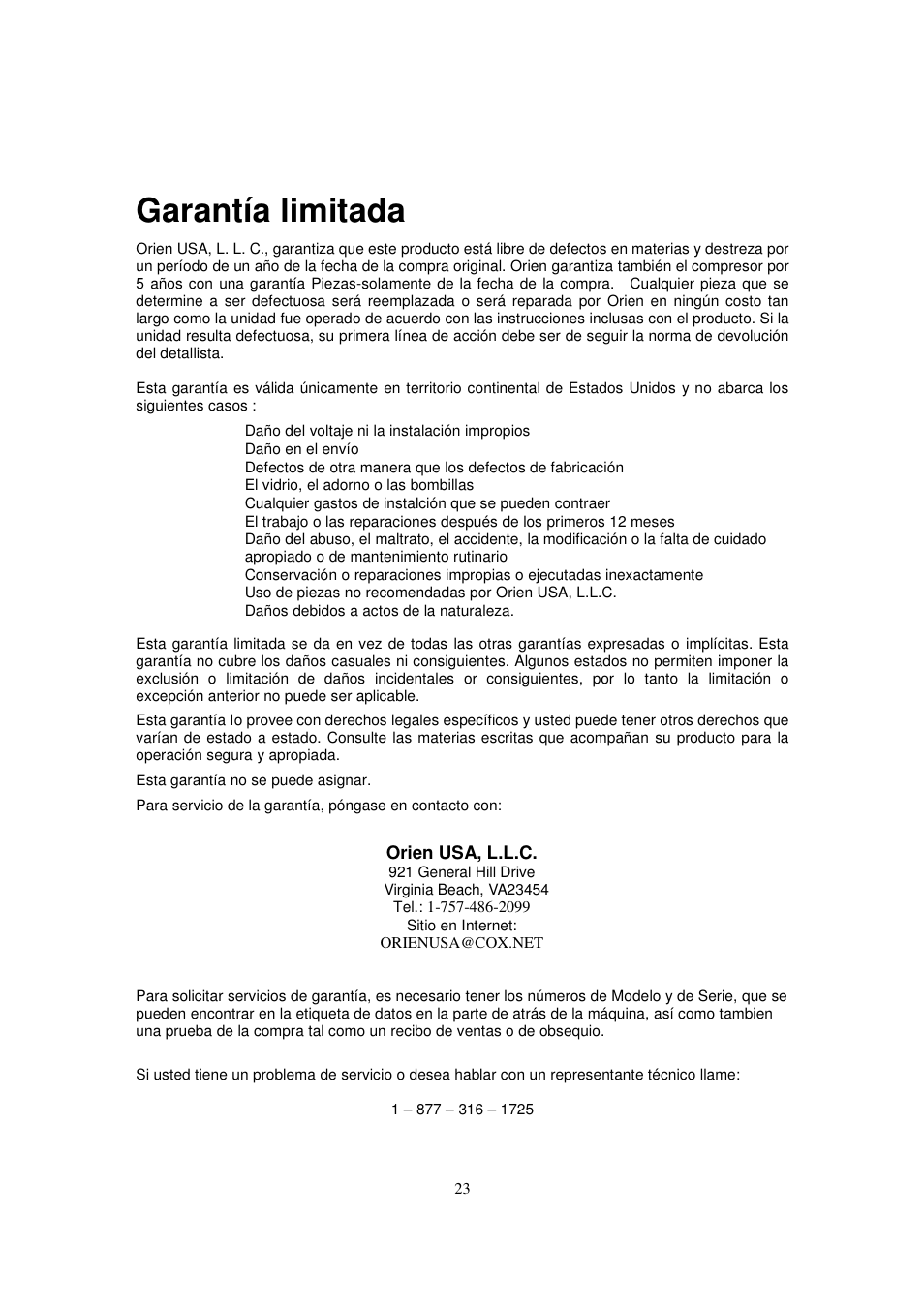 Garantía limitada | Orien FSR-24OD User Manual | Page 24 / 25