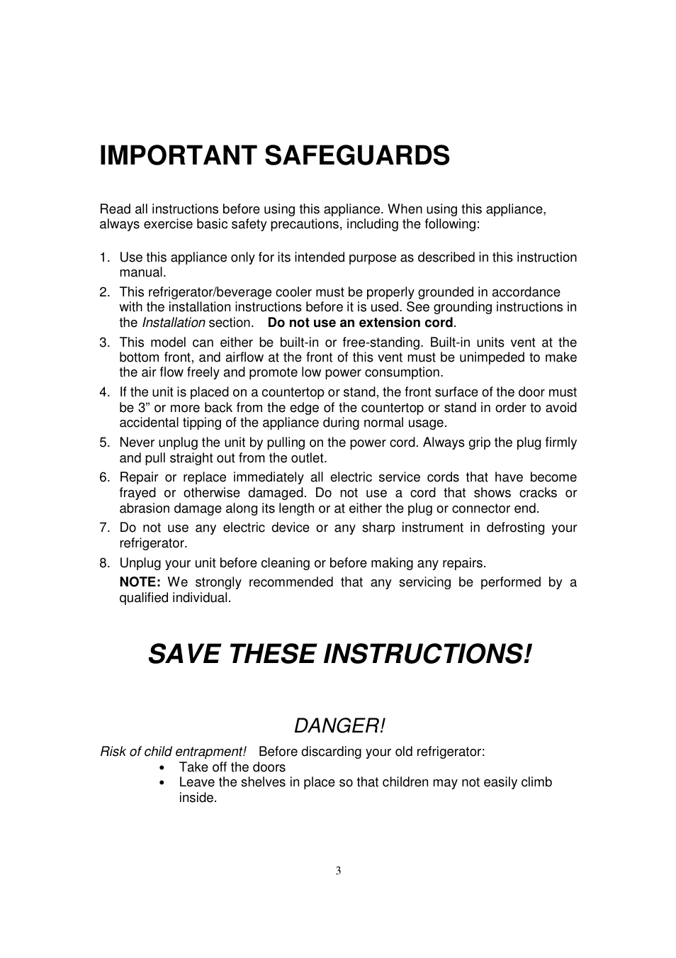 Important safeguards, Save these instructions, Danger | Orien FSR-24OD User Manual | Page 4 / 25