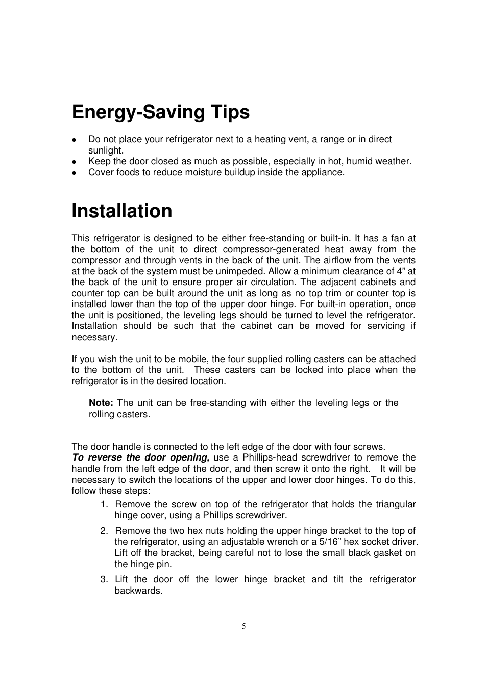 Energy-saving tips, Installation | Orien FSR-24OD User Manual | Page 6 / 25