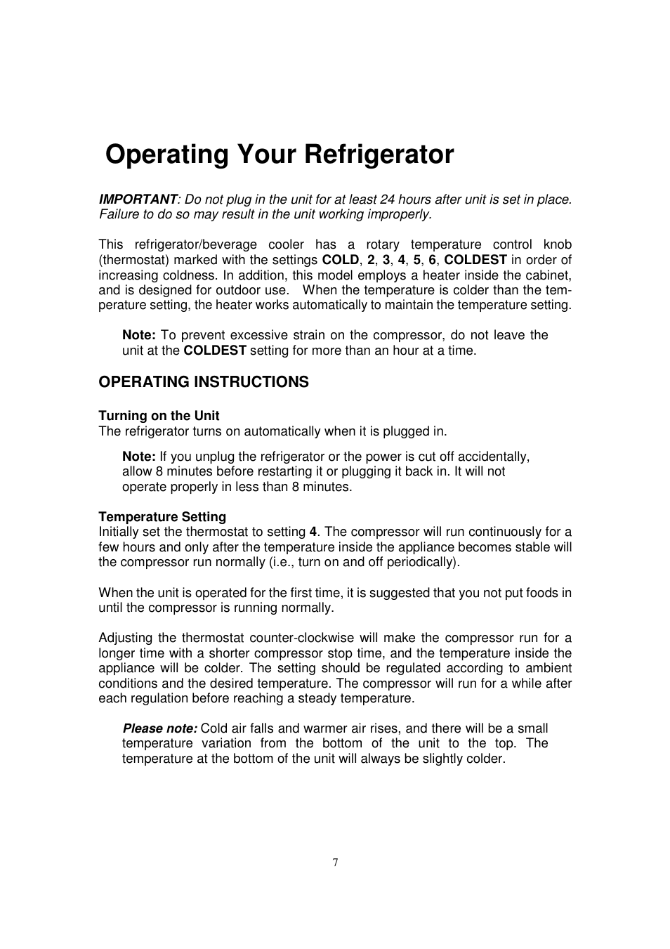 Operating your refrigerator | Orien FSR-24OD User Manual | Page 8 / 25