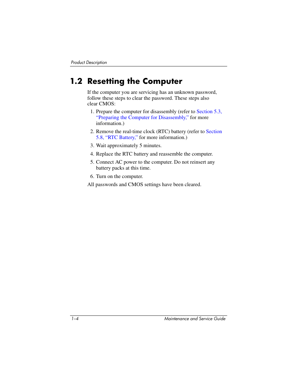 2 resetting the computer, 2 resetting the computer –4 | Compaq V5100 User Manual | Page 10 / 242