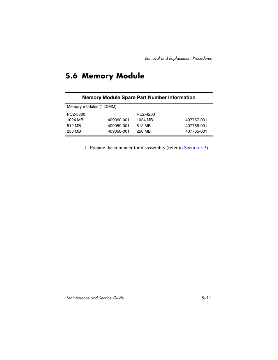 6 memory module, 6 memory module –11, Memory module | Compaq V5100 User Manual | Page 101 / 242