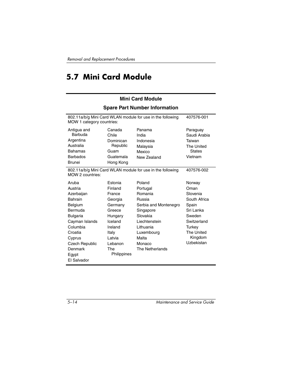 7 mini card module, 7 mini card module –14, Mini card module | Compaq V5100 User Manual | Page 104 / 242
