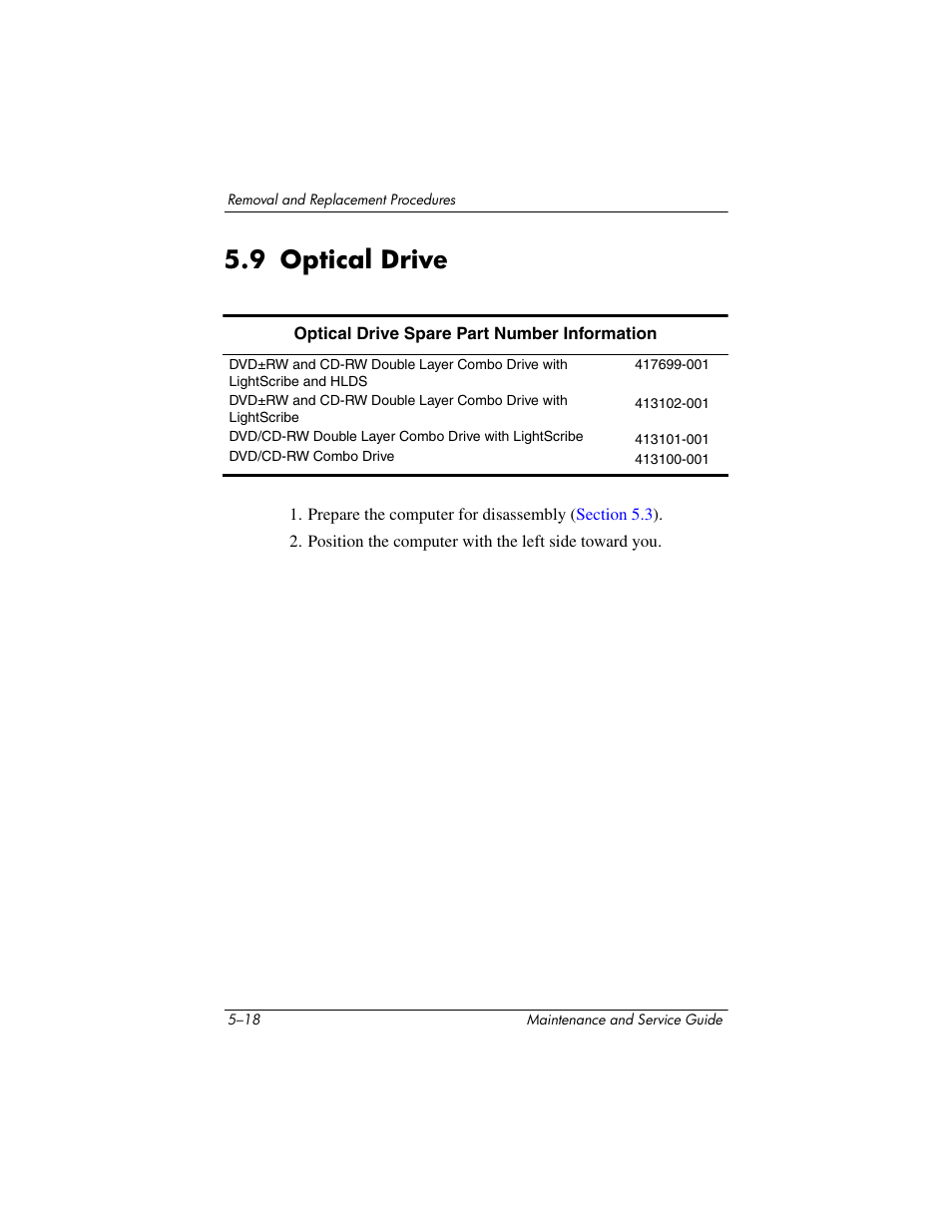 9 optical drive, 9 optical drive –18, Optical drive | Compaq V5100 User Manual | Page 108 / 242