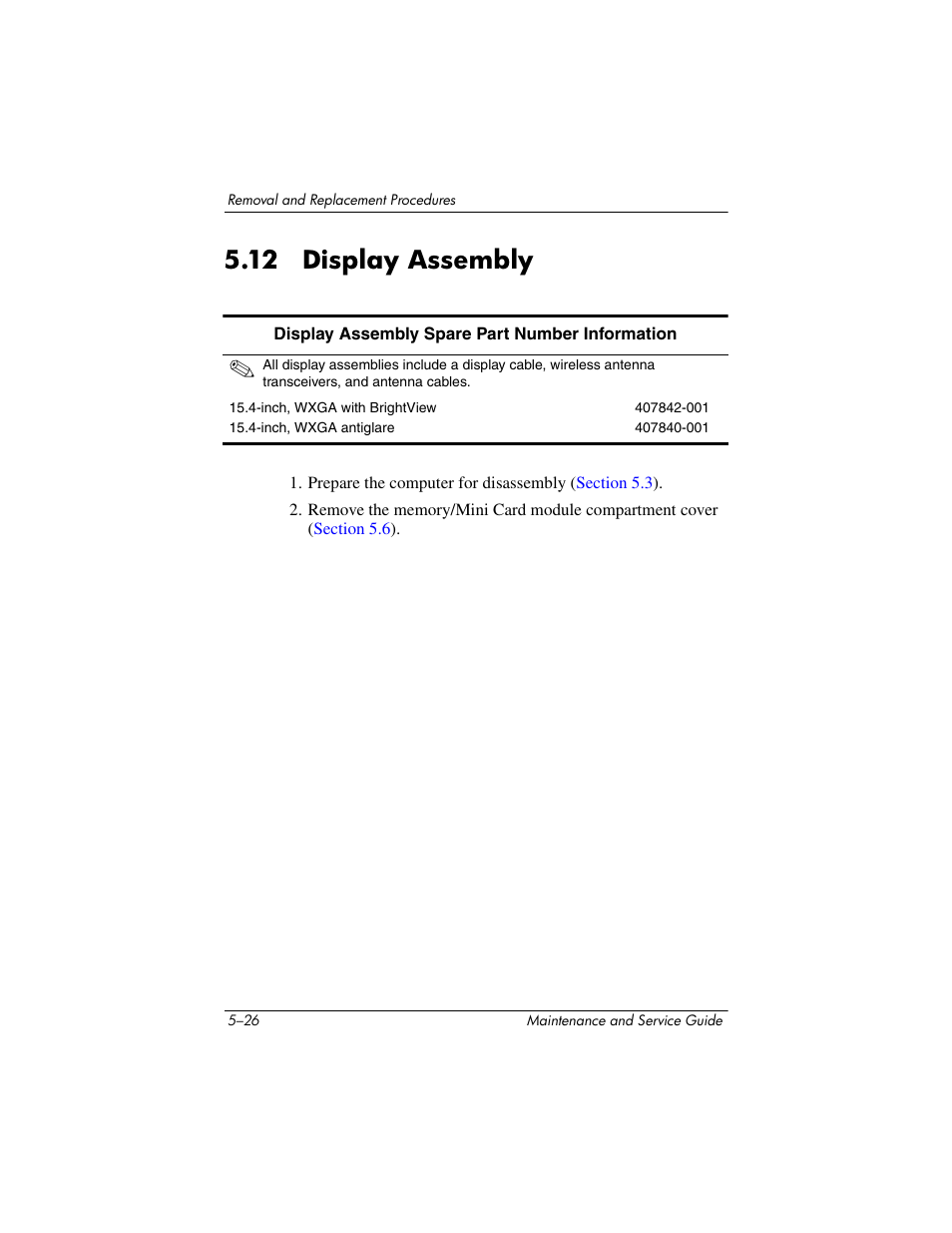 12 display assembly, 12 display assembly –26, Display assembly | Compaq V5100 User Manual | Page 116 / 242