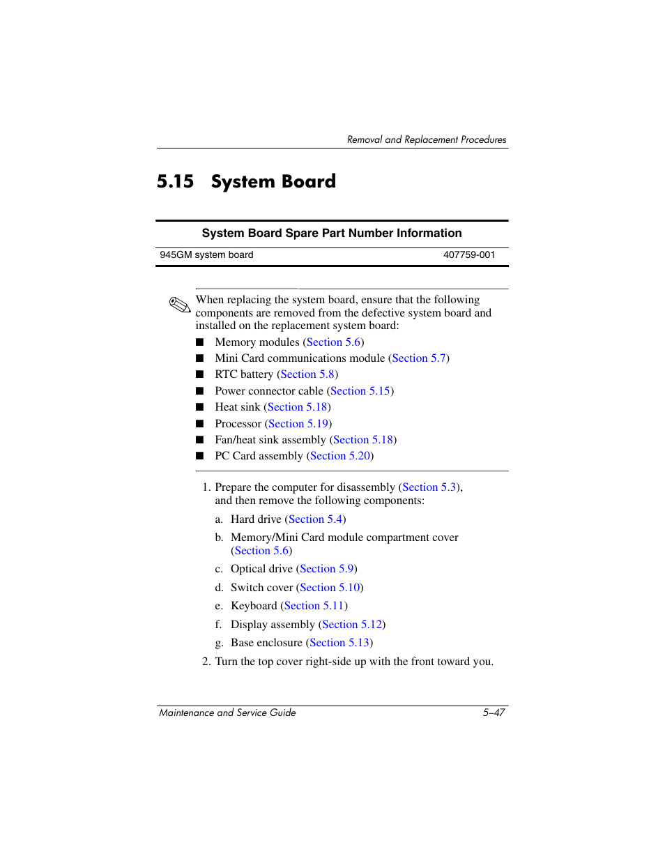 15 system board, 15 system board –47, System board | Compaq V5100 User Manual | Page 137 / 242