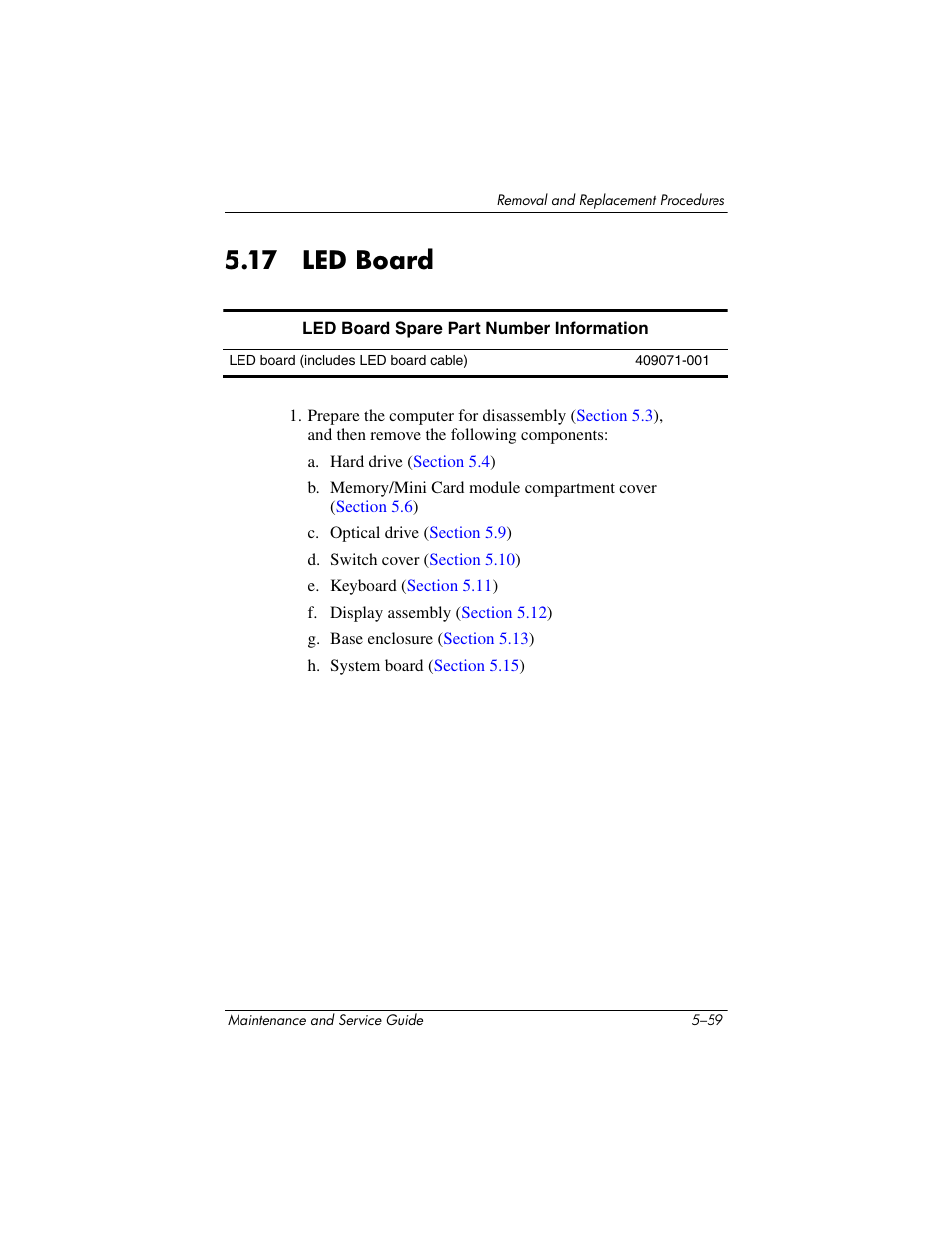 17 led board, 17 led board –59, Led board | Compaq V5100 User Manual | Page 149 / 242