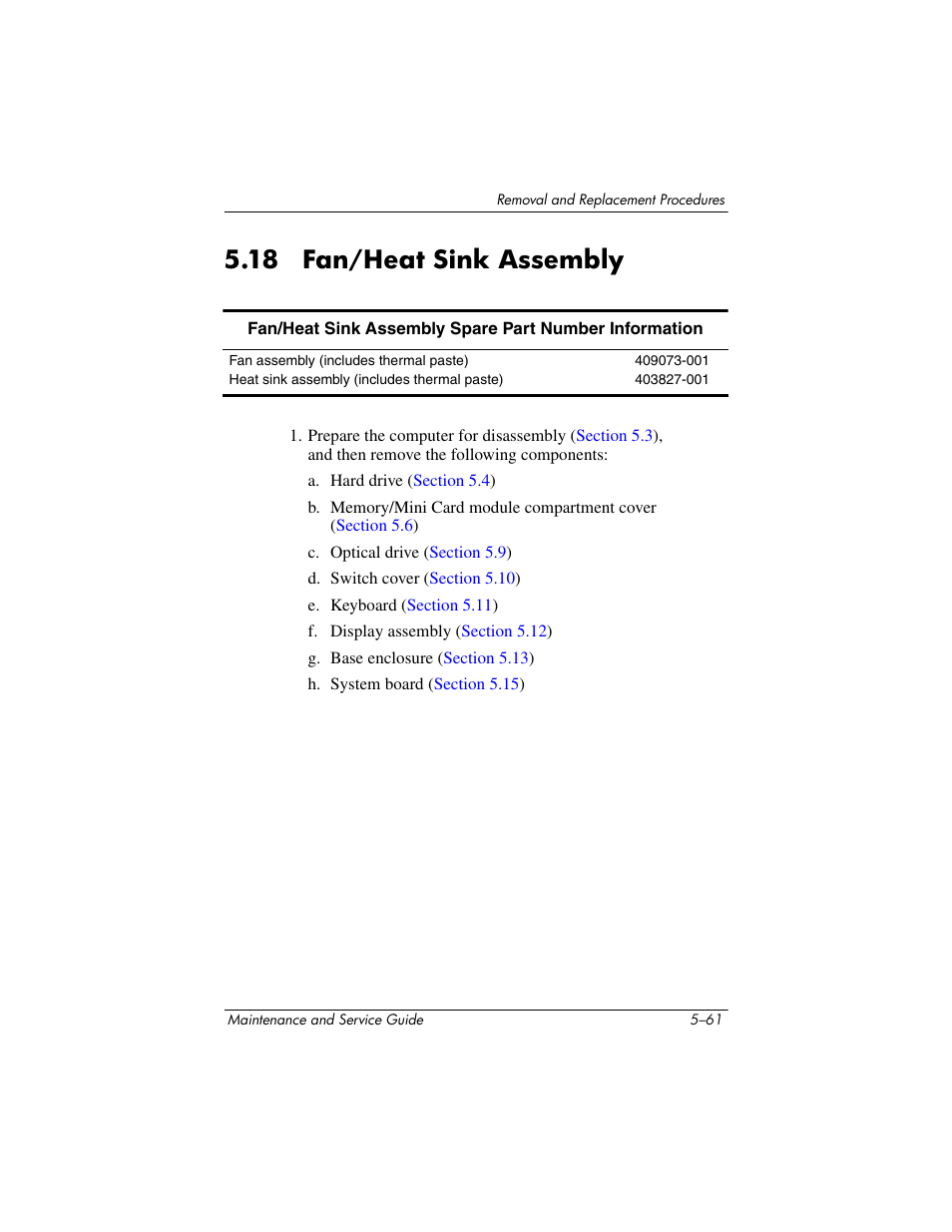 18 fan/heat sink assembly, 18 fan/heat sink assembly –61, Fan/heat sink assembly | Section 5.18 | Compaq V5100 User Manual | Page 151 / 242