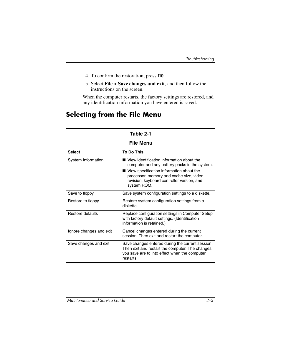 Selecting from the file menu, Selecting from the file menu –3 | Compaq V5100 User Manual | Page 29 / 242