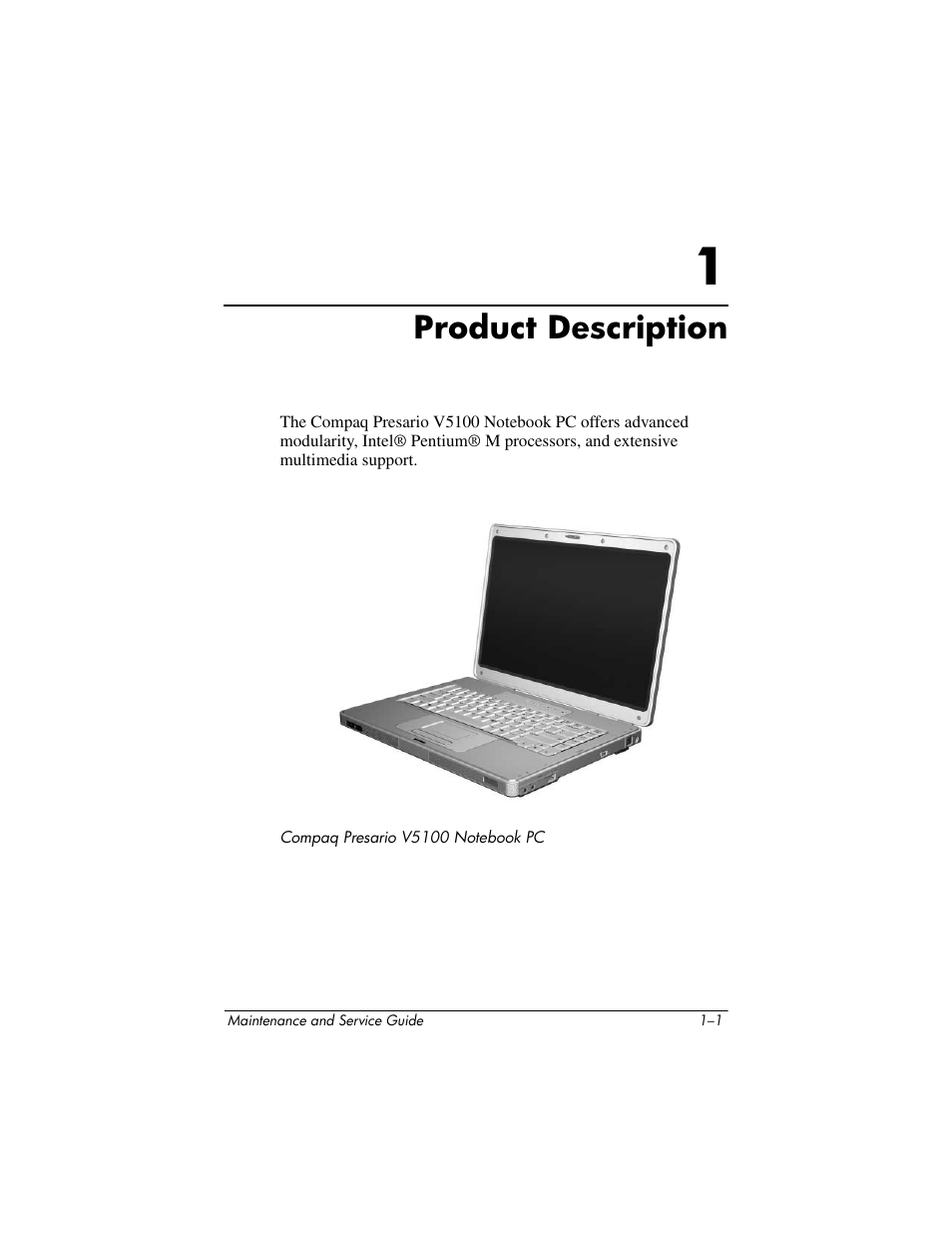 Product description, 1 product description | Compaq V5100 User Manual | Page 7 / 242