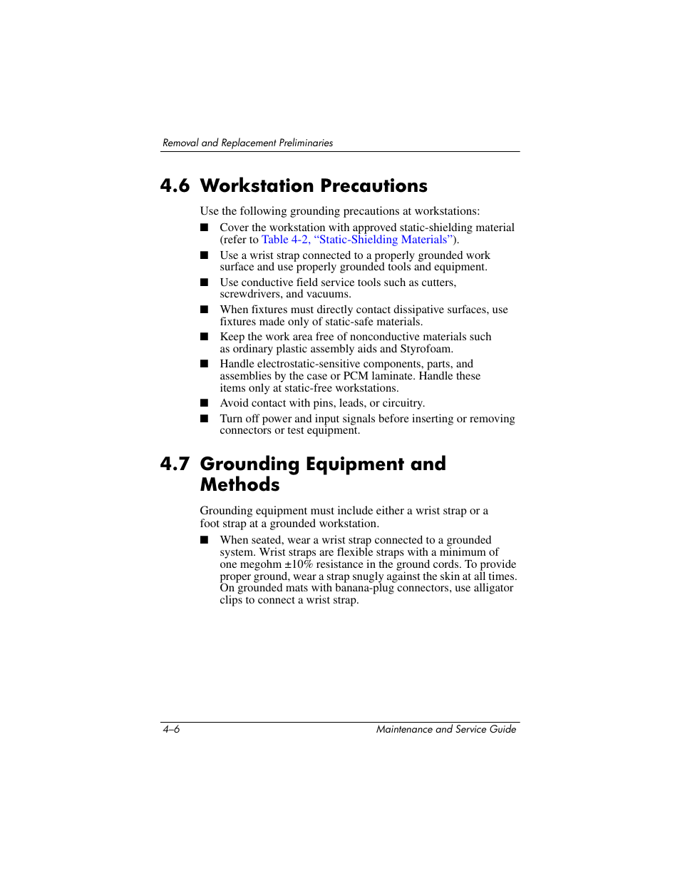 6 workstation precautions, 7 grounding equipment and methods | Compaq V5100 User Manual | Page 88 / 242