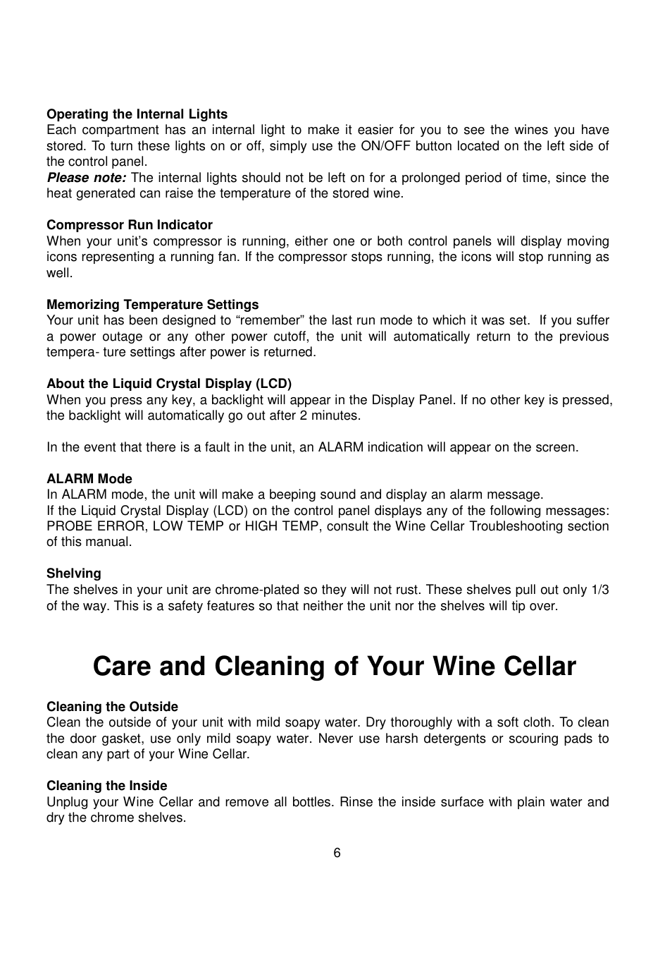 Care and cleaning of your wine cellar | Orien FSW-36 User Manual | Page 7 / 31