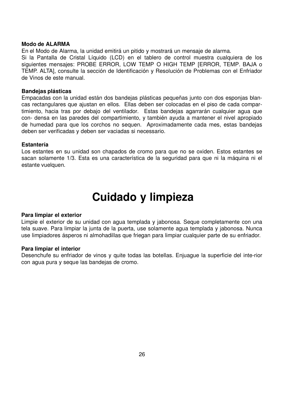 Cuidado y limpieza | Orien FSW-100 User Manual | Page 27 / 30