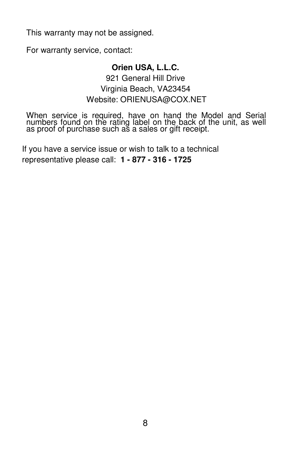 Orien FSW-120 User Manual | Page 9 / 25