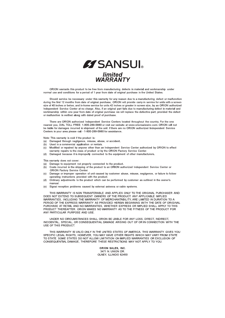 Sansui SLED6520 User Manual | Page 20 / 20