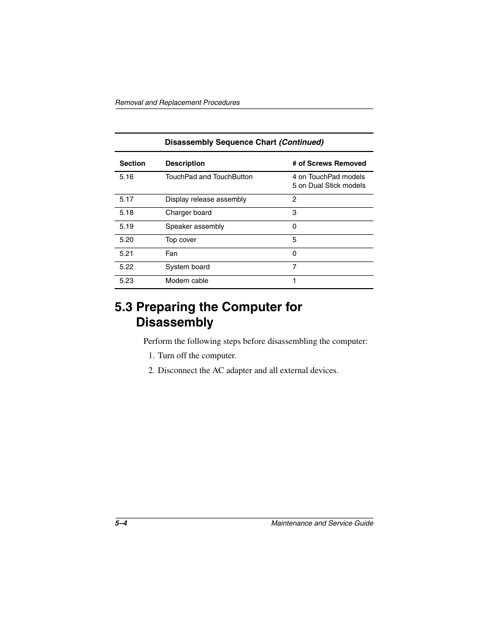 3 preparing the computer for disassembly, 3 preparing the computer for disassembly –4 | Compaq N1020V User Manual | Page 110 / 219
