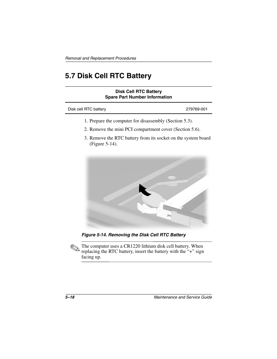 7 disk cell rtc battery, 7 disk cell rtc battery –18 | Compaq N1020V User Manual | Page 124 / 219
