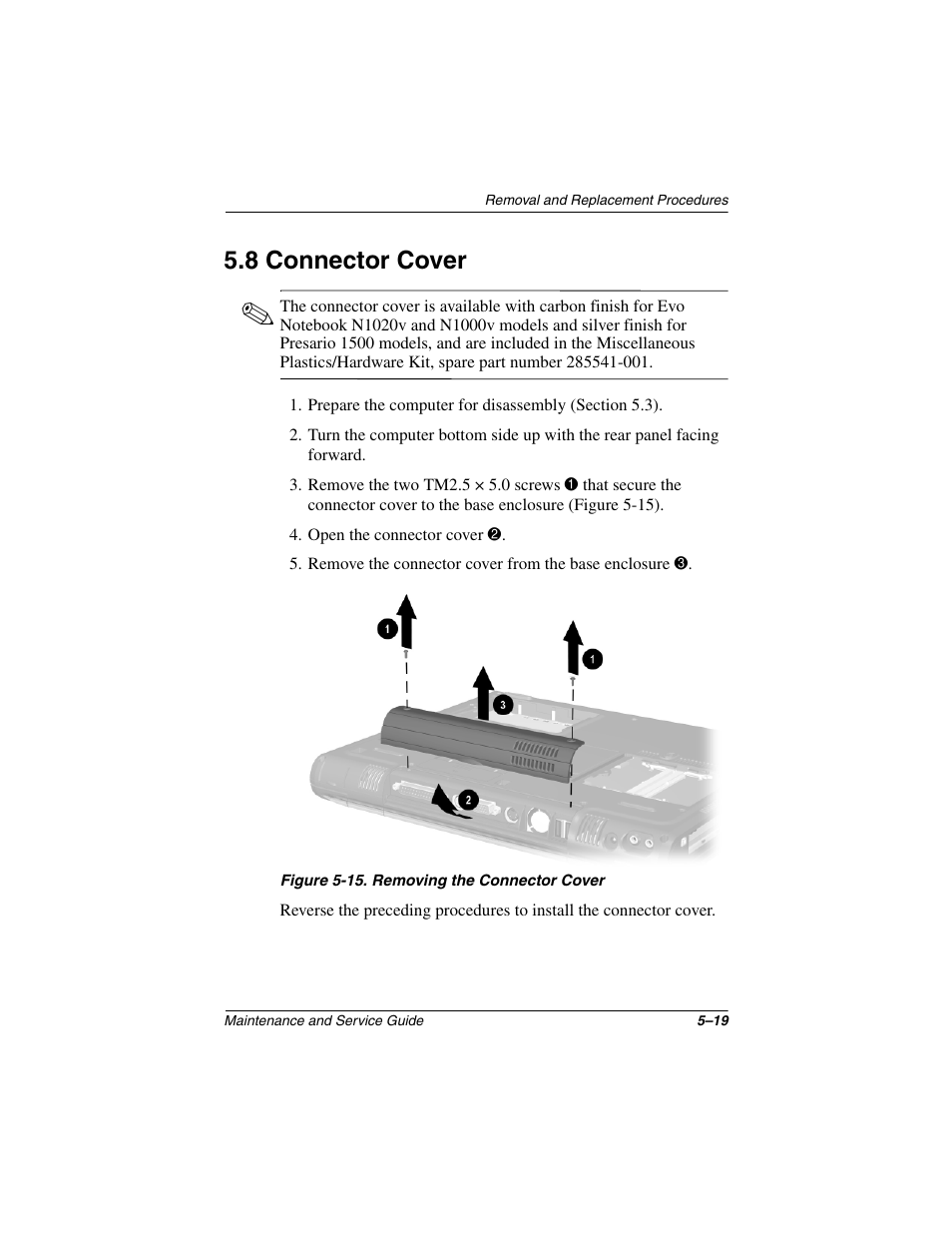 8 connector cover, 8 connector cover –19 | Compaq N1020V User Manual | Page 125 / 219