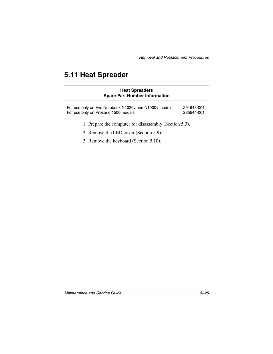 11 heat spreader, 11 heat spreader –25 | Compaq N1020V User Manual | Page 131 / 219