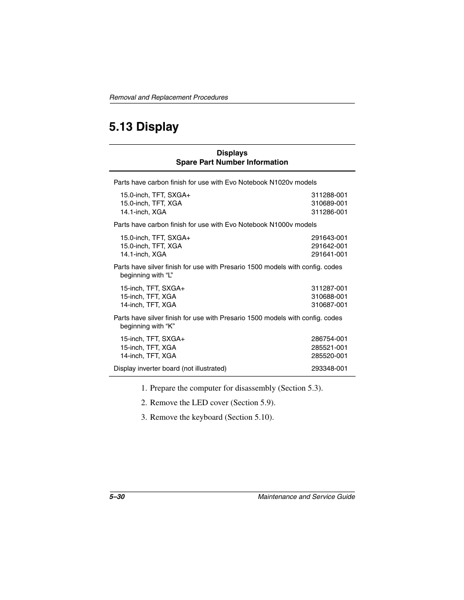 13 display, 13 display –30 | Compaq N1020V User Manual | Page 136 / 219