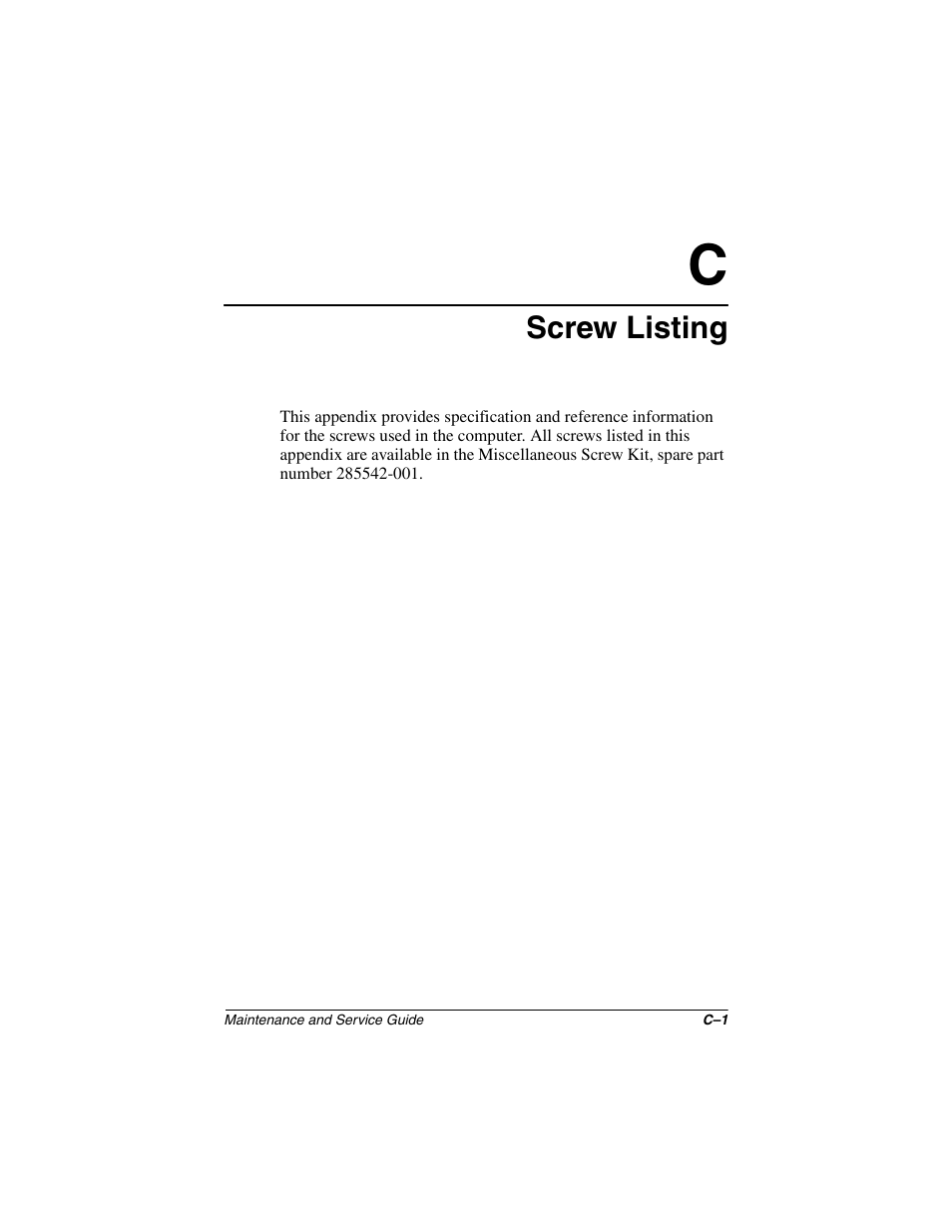 Screw listing, B screw listing | Compaq N1020V User Manual | Page 197 / 219