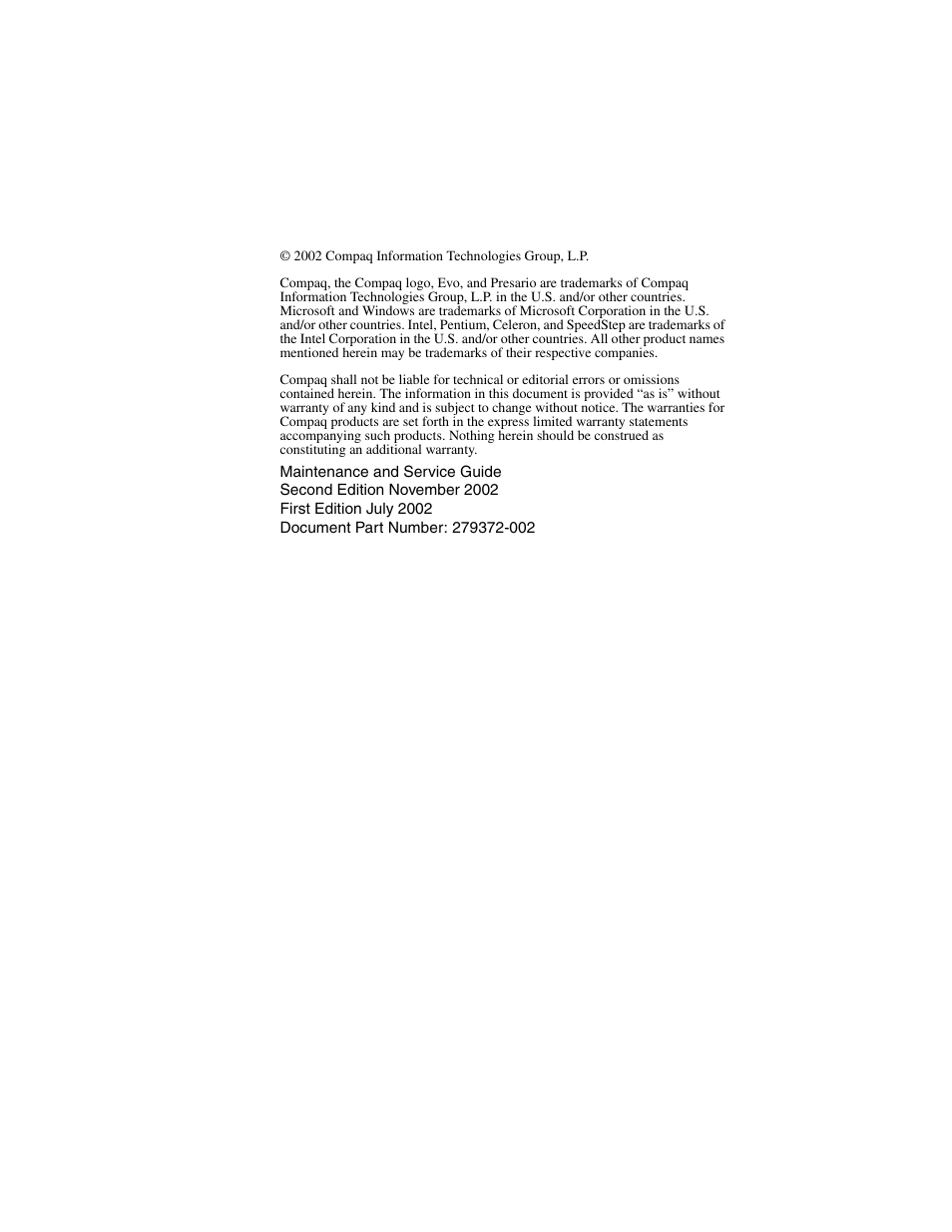 Compaq N1020V User Manual | Page 2 / 219