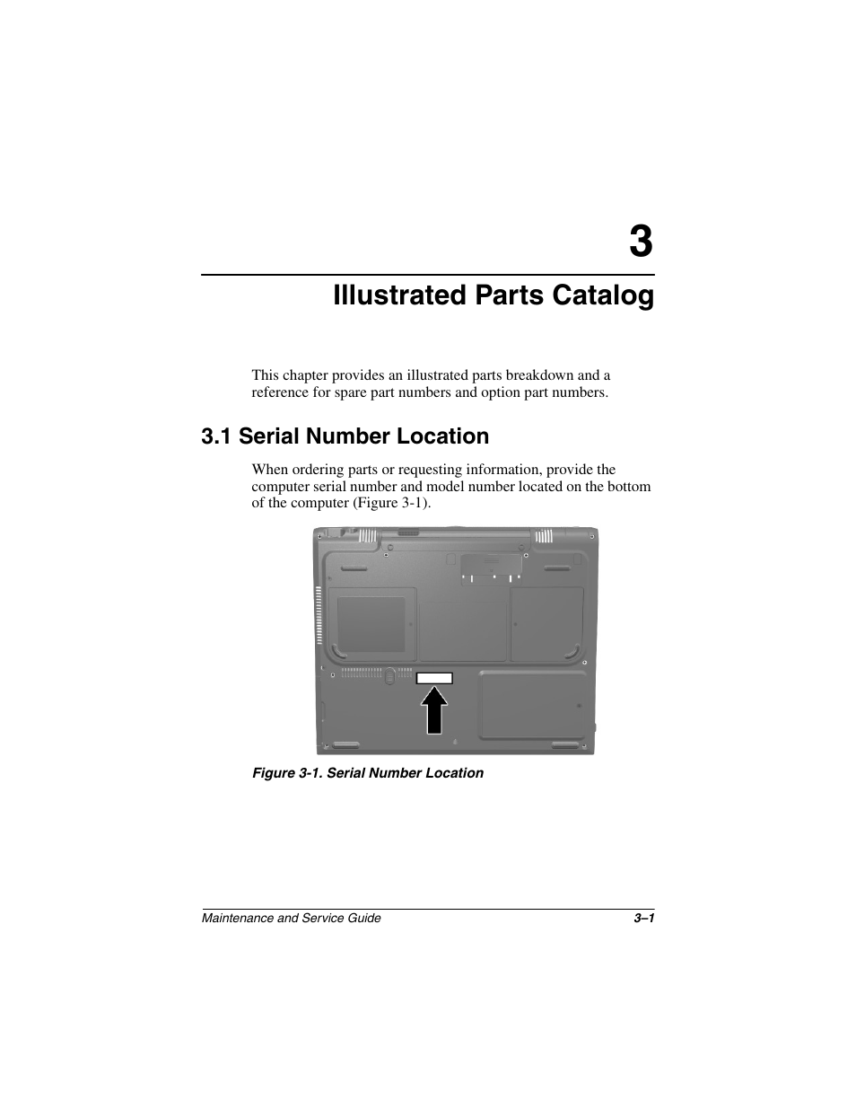 Illustrated parts catalog, 1 serial number location, 1 serial number location –1 | Compaq N1020V User Manual | Page 76 / 219