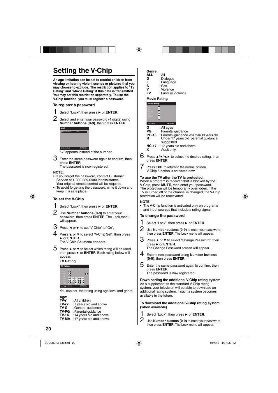 Setting the v-chip | Sansui SLED4280 User Manual | Page 20 / 27