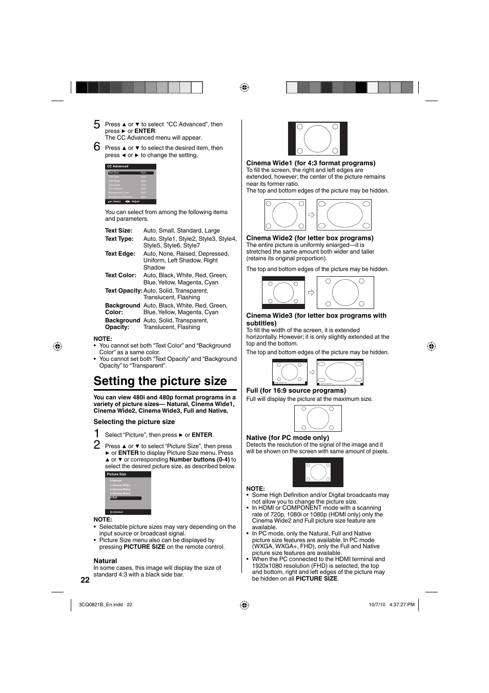 Setting the picture size | Sansui SLED4280 User Manual | Page 22 / 27